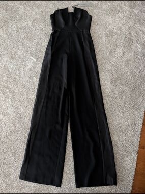 NWT Black Halo Lena Strapless Tuxedo Wide Leg Jumpsuit in Black Size 2 $435 MSRP